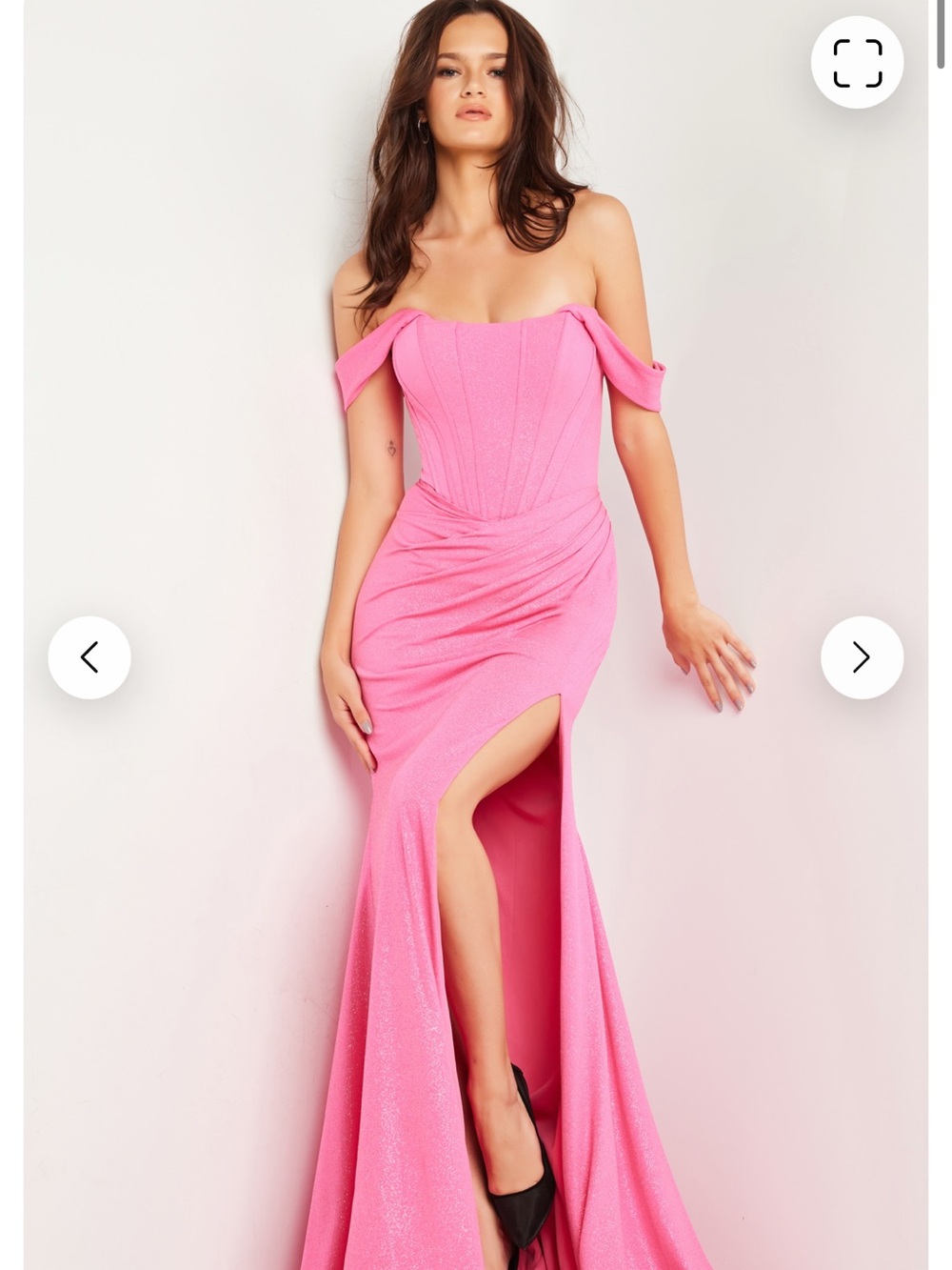 Jovani Hot Pink Off-Shoulder Prom Gown with High Slit